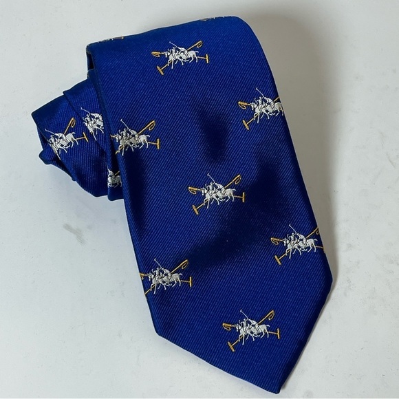 Rare Polo Ralph Lauren Hand Made in Italy Navy All Over Logo Polo Horses Tie - Picture 2 of 11